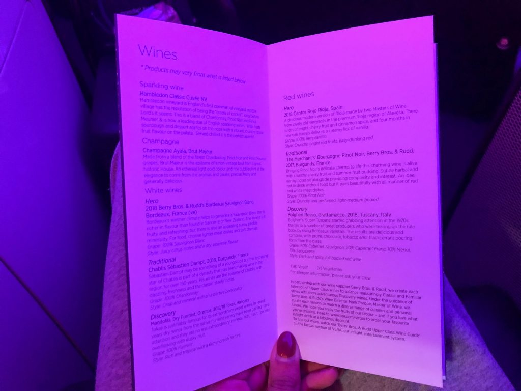 Wine menu